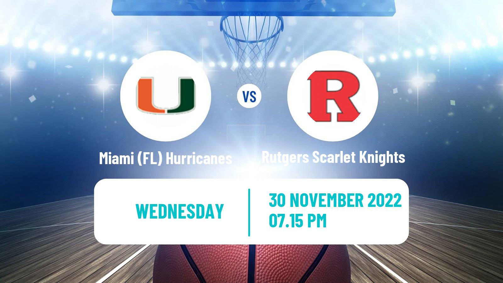 Basketball NCAA College Basketball Miami FL Hurricanes - Rutgers Scarlet Knights