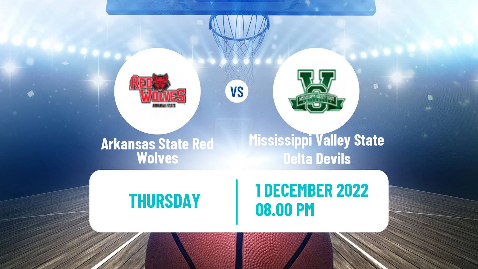 Basketball NCAA College Basketball Arkansas State Red Wolves - Mississippi Valley State Delta Devils