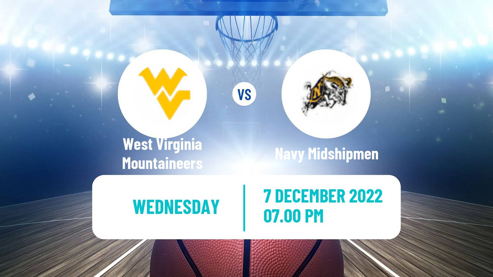 Basketball NCAA College Basketball West Virginia Mountaineers - Navy Midshipmen