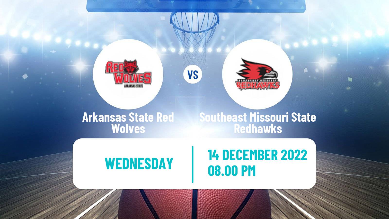 Basketball NCAA College Basketball Arkansas State Red Wolves - Southeast Missouri State Redhawks