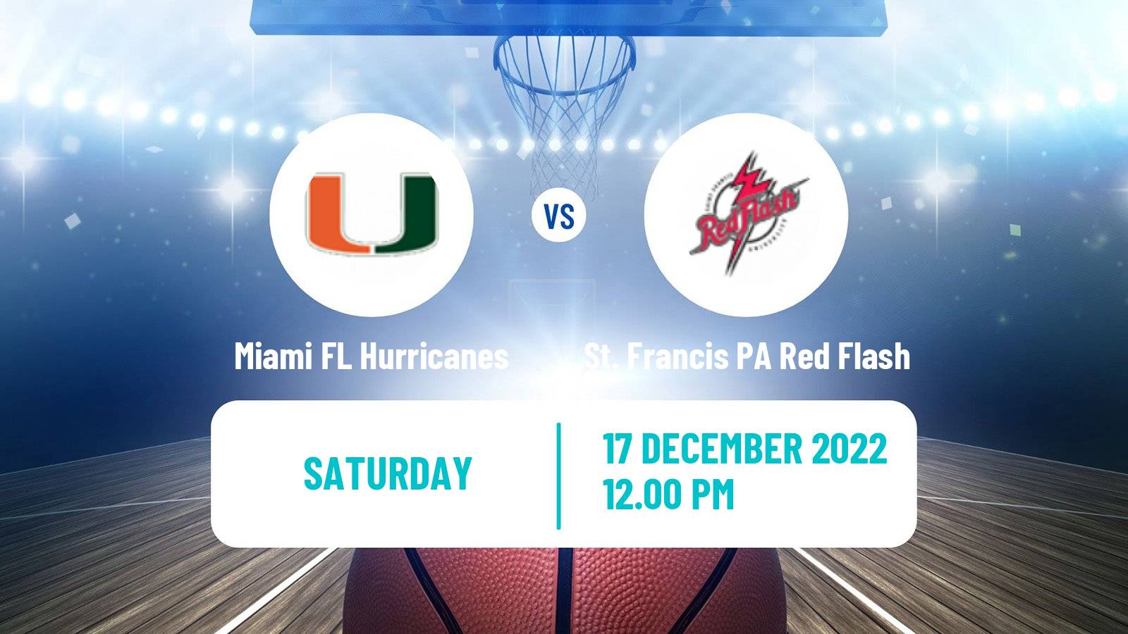 Basketball NCAA College Basketball Miami FL Hurricanes - St. Francis PA Red Flash