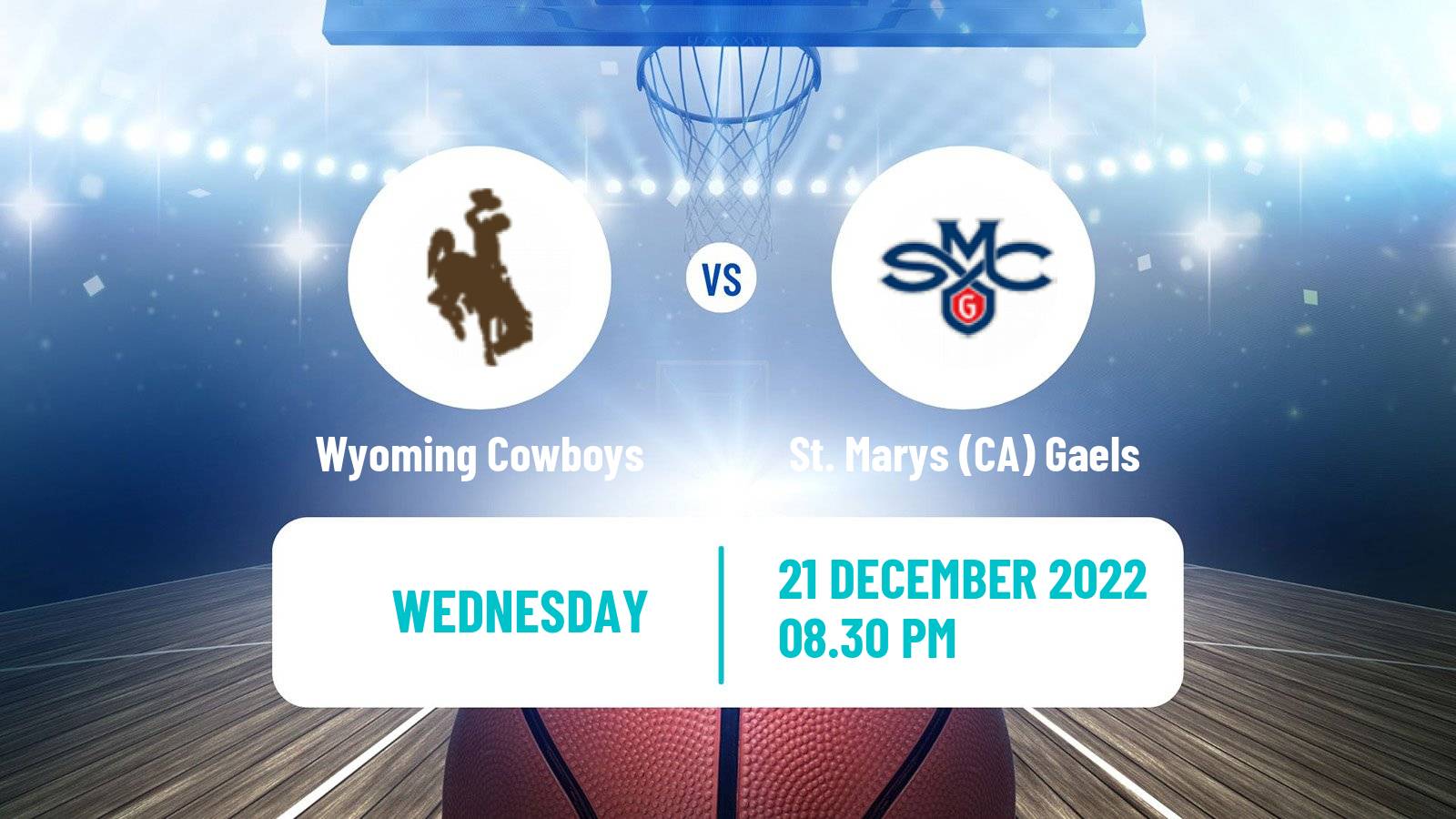 Basketball NCAA College Basketball Wyoming Cowboys - St. Marys CA Gaels