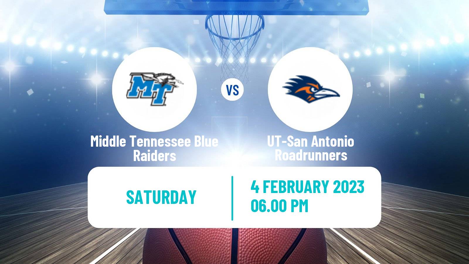 Basketball NCAA College Basketball Middle Tennessee Blue Raiders - UT-San Antonio Roadrunners