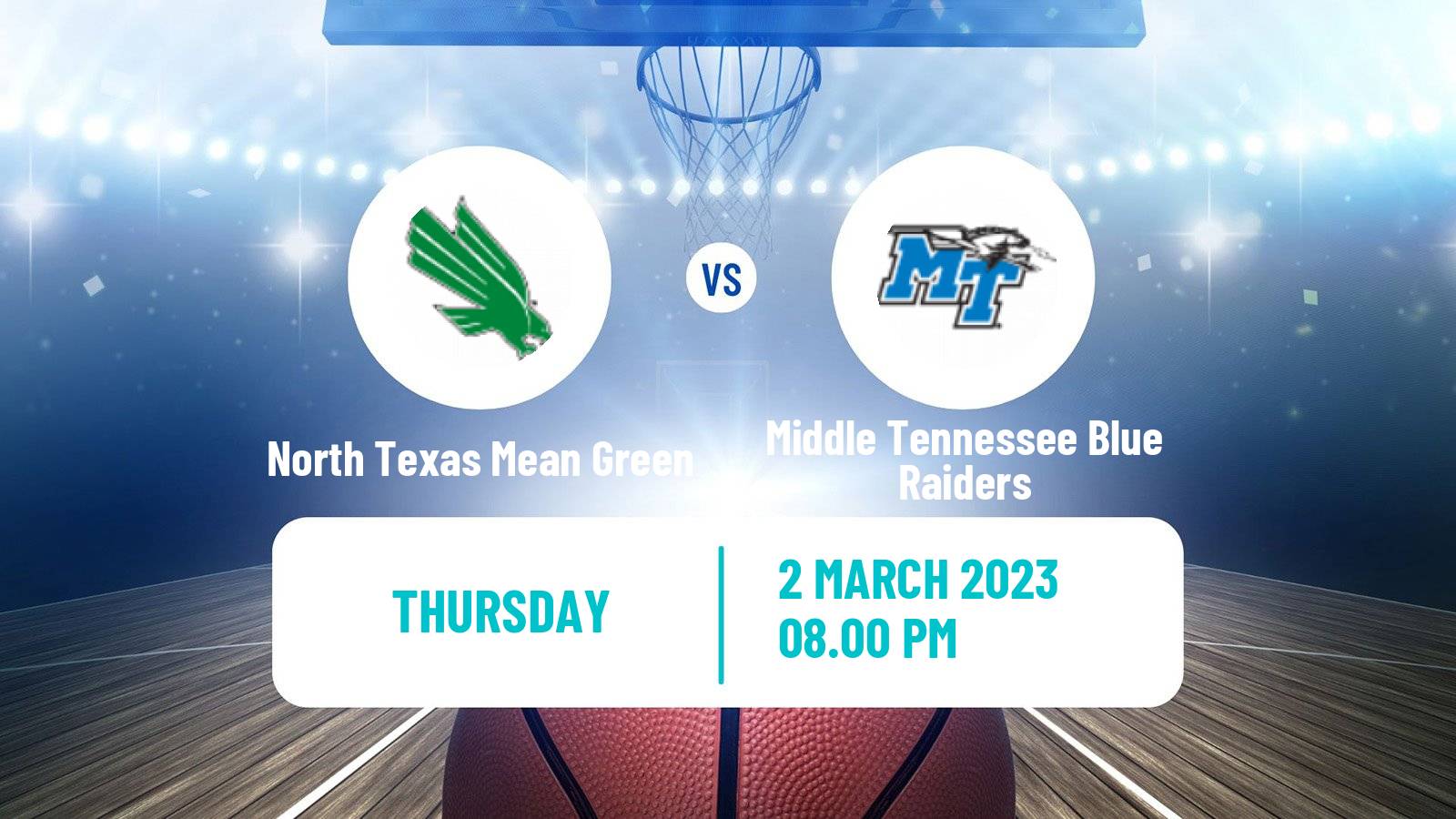 Basketball NCAA College Basketball North Texas Mean Green - Middle Tennessee Blue Raiders