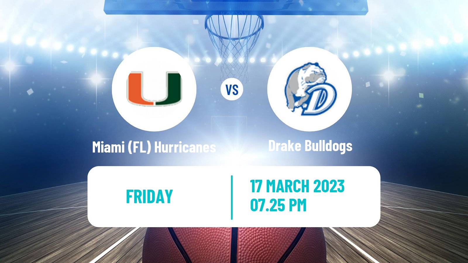 Basketball NCAA College Basketball Miami (FL) Hurricanes - Drake Bulldogs