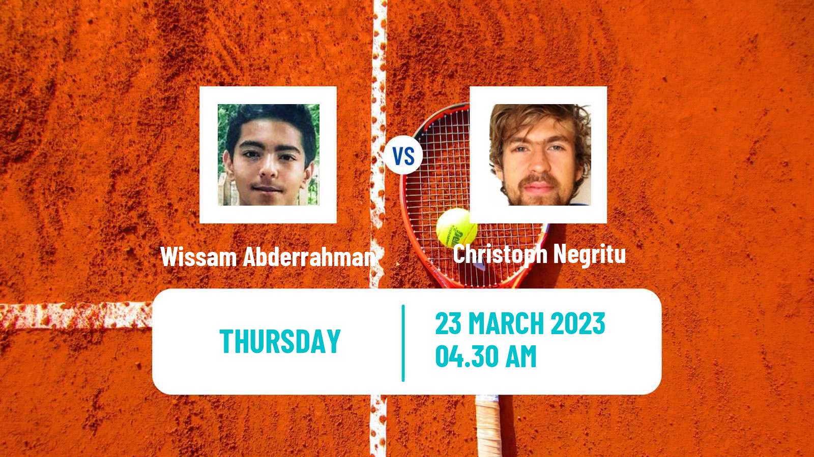 Tennis ITF Tournaments Wissam Abderrahman - Christoph Negritu