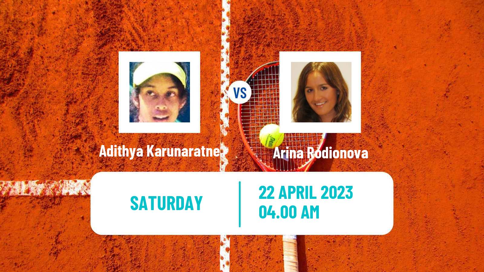 Tennis ITF Tournaments Adithya Karunaratne - Arina Rodionova