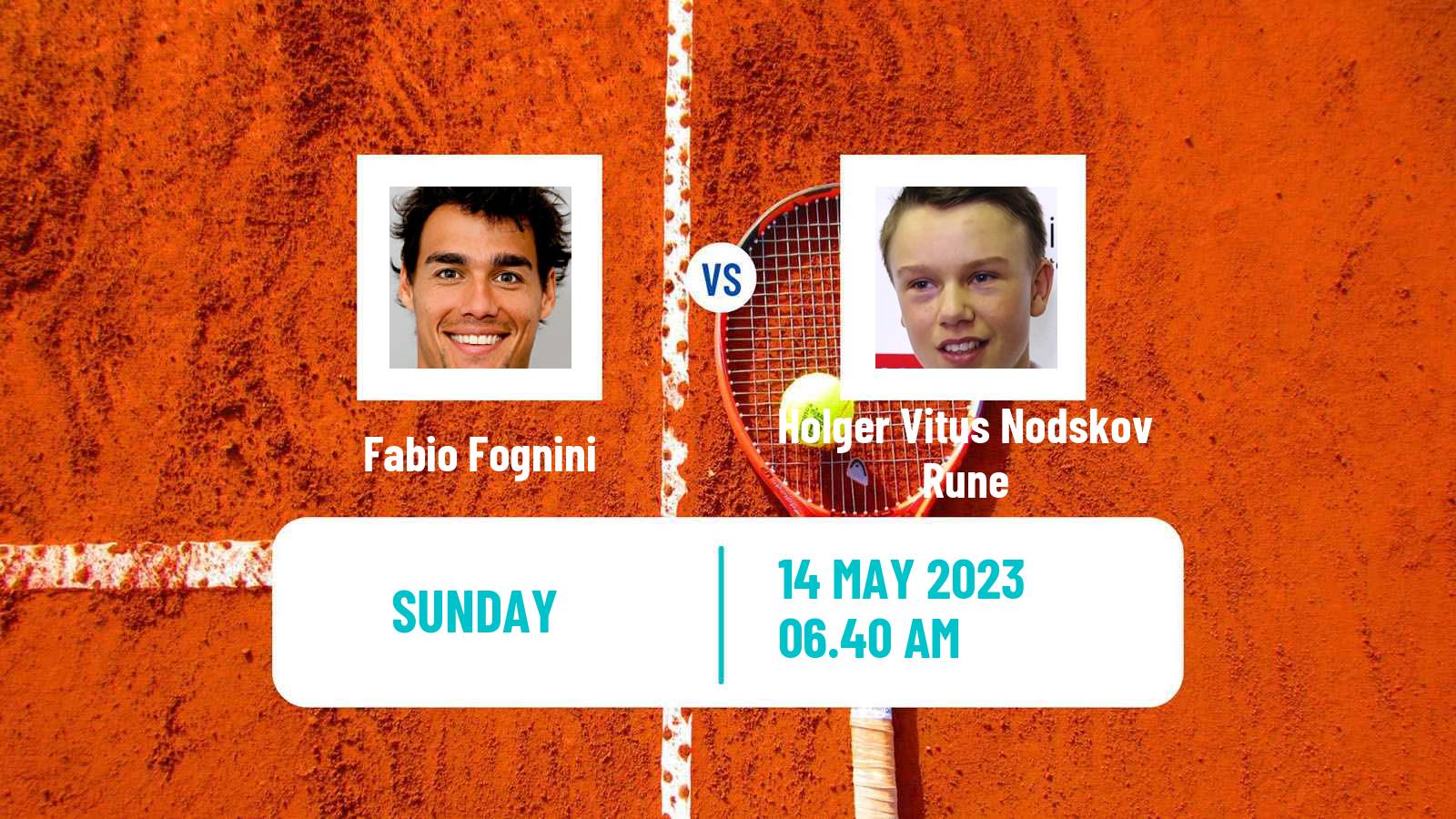 Tennis ATP Roma Fabio Fognini - Holger Vitus Nodskov Rune