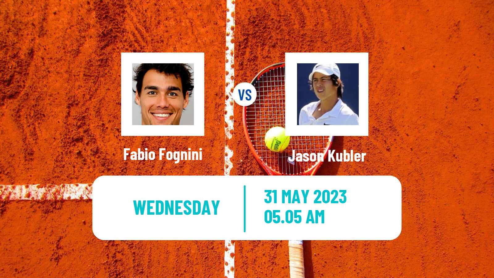 Tennis ATP Roland Garros Fabio Fognini - Jason Kubler