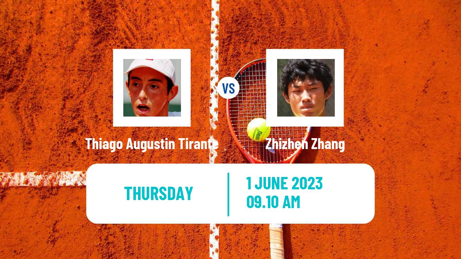 Tennis ATP Roland Garros Thiago Augustin Tirante - Zhizhen Zhang