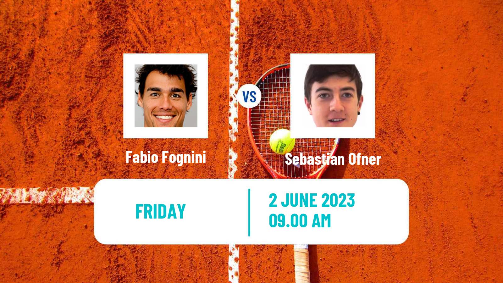 Tennis ATP Roland Garros Fabio Fognini - Sebastian Ofner