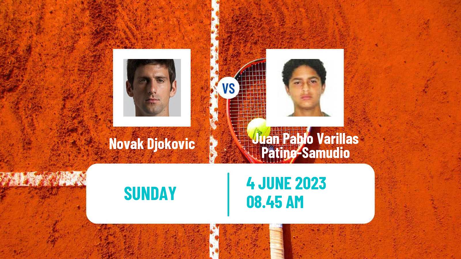Tennis ATP Roland Garros Novak Djokovic - Juan Pablo Varillas Patino-Samudio
