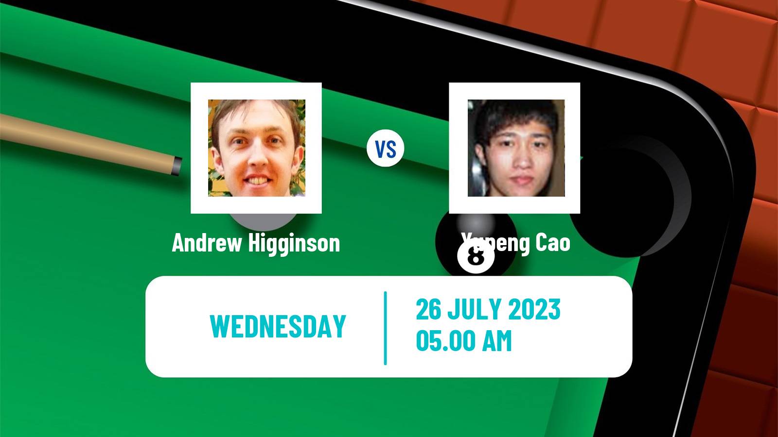 Snooker European Masters Andrew Higginson - Yupeng Cao