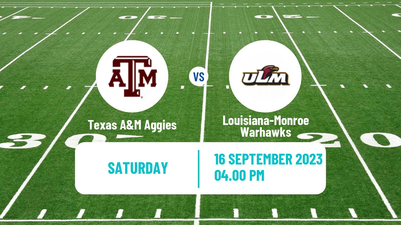 American football NCAA College Football Texas A&M Aggies - Louisiana-Monroe Warhawks