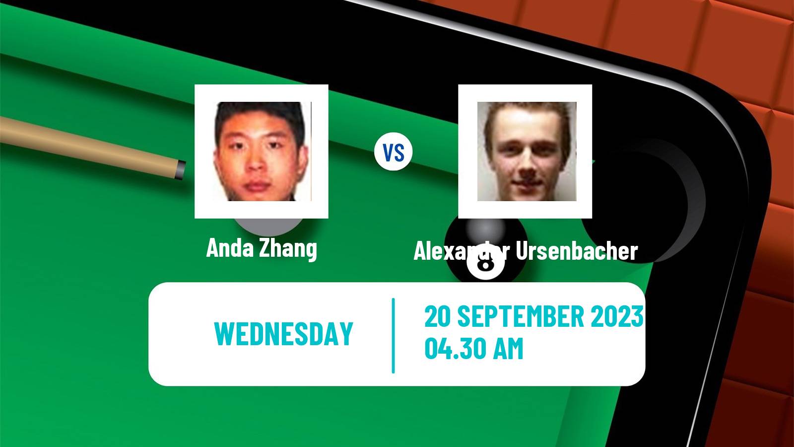 Snooker International Championship Anda Zhang - Alexander Ursenbacher