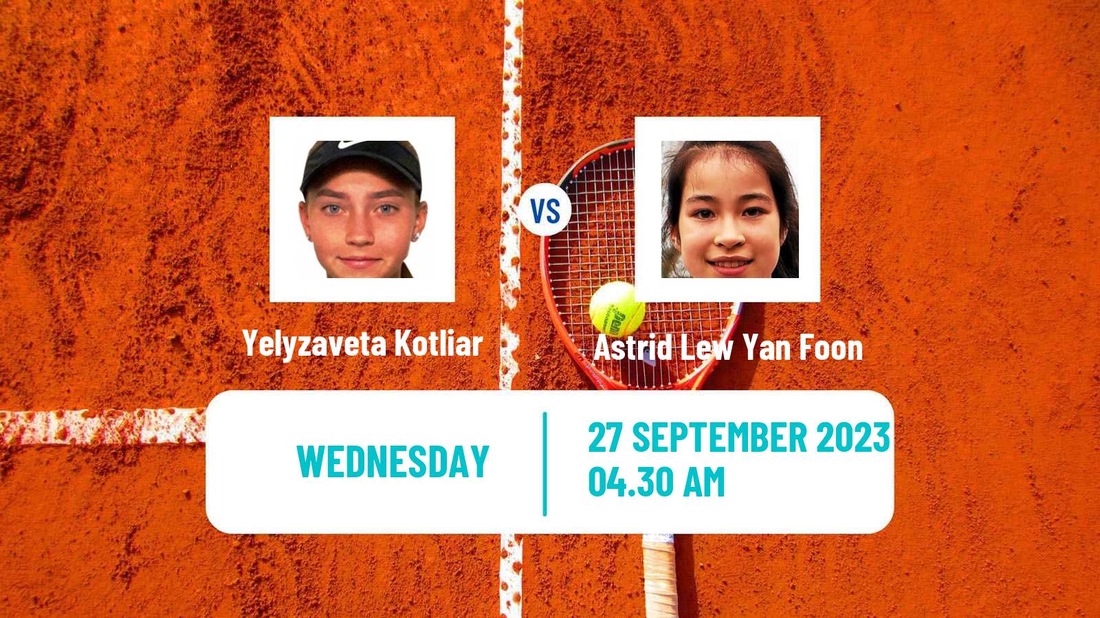 Tennis ITF W15 Monastir 34 Women Yelyzaveta Kotliar - Astrid Lew Yan Foon