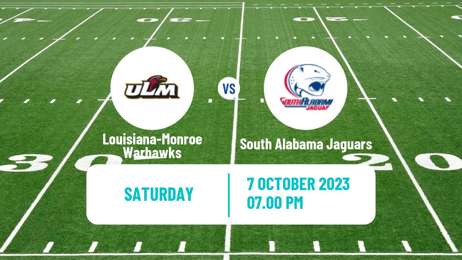 American football NCAA College Football Louisiana-Monroe Warhawks - South Alabama Jaguars