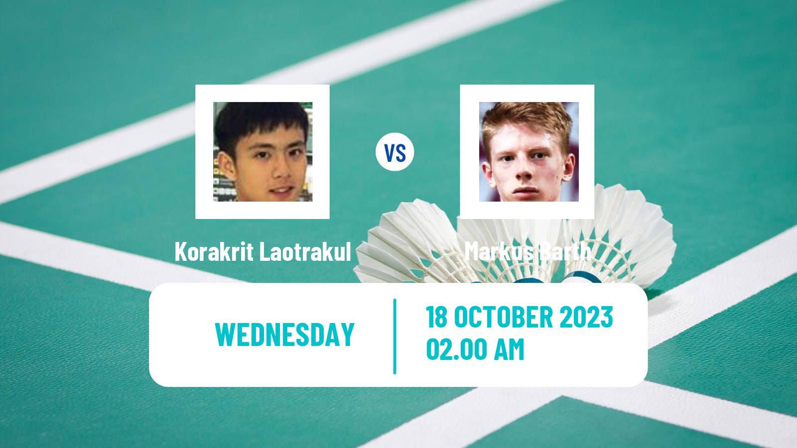 Badminton BWF World Tour Abu Dhabi Masters Men Korakrit Laotrakul - Markus Barth