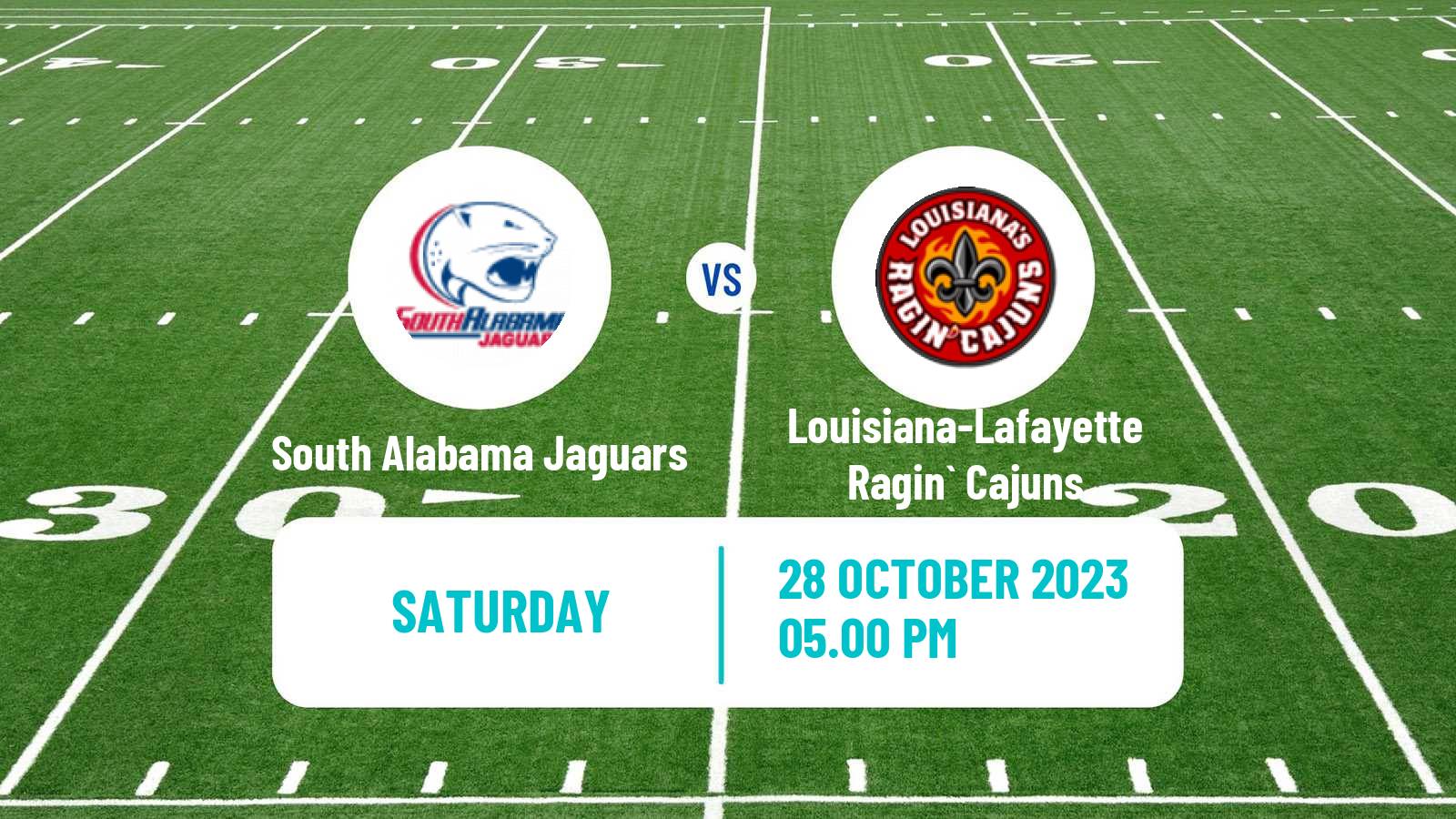American football NCAA College Football South Alabama Jaguars - Louisiana-Lafayette Ragin` Cajuns