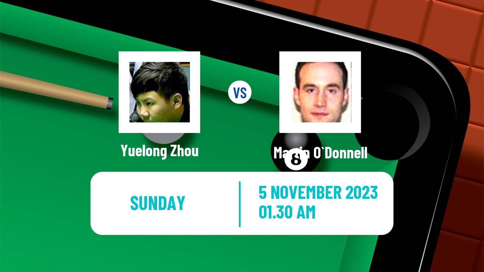 Snooker International Championship Yuelong Zhou - Martin O`Donnell