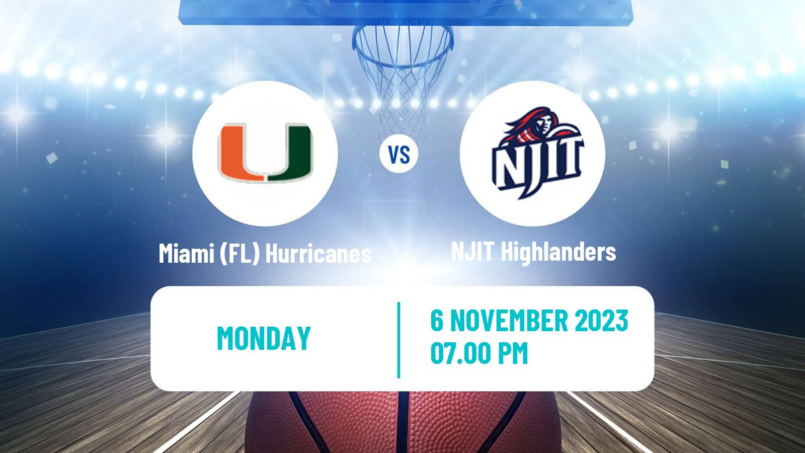 Basketball NCAA College Basketball Miami (FL) Hurricanes - NJIT Highlanders