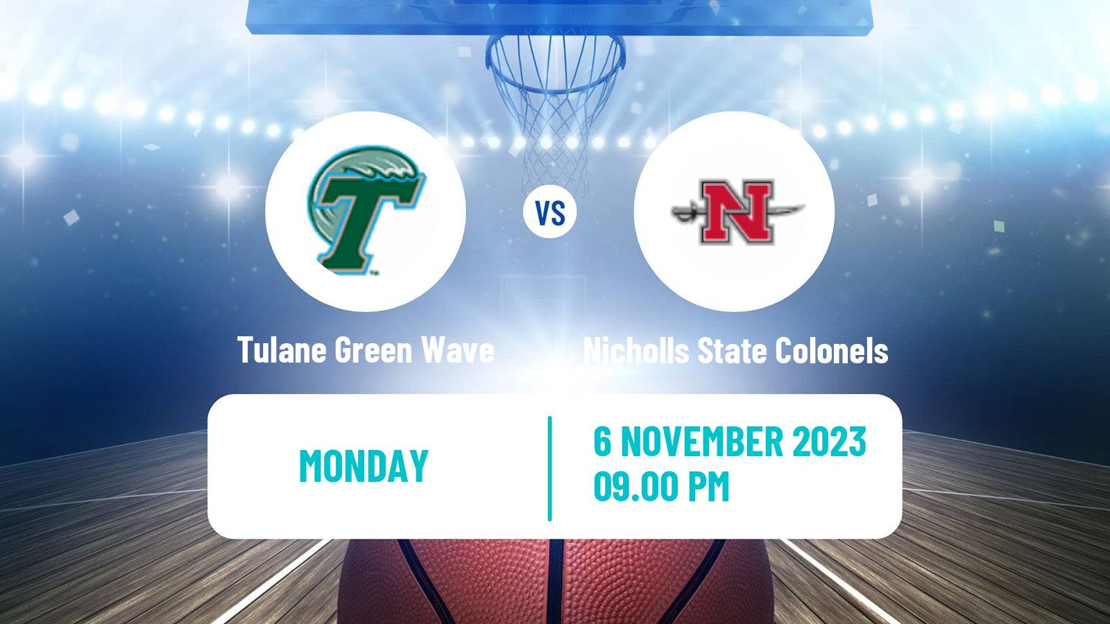 Basketball NCAA College Basketball Tulane Green Wave - Nicholls State Colonels