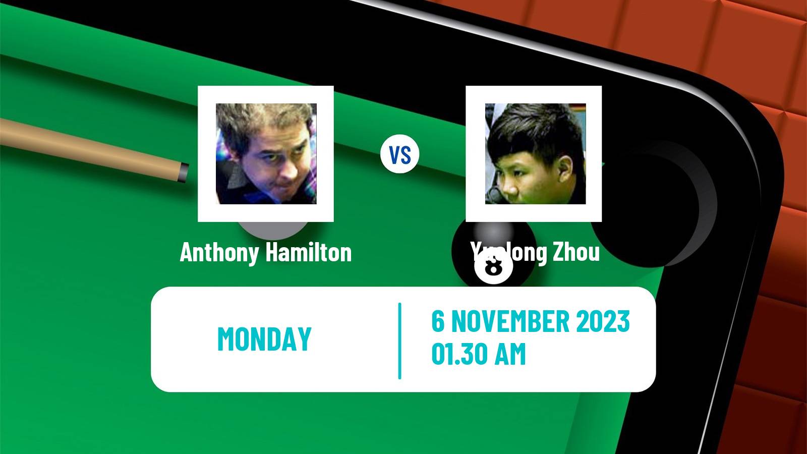 Snooker International Championship Anthony Hamilton - Yuelong Zhou