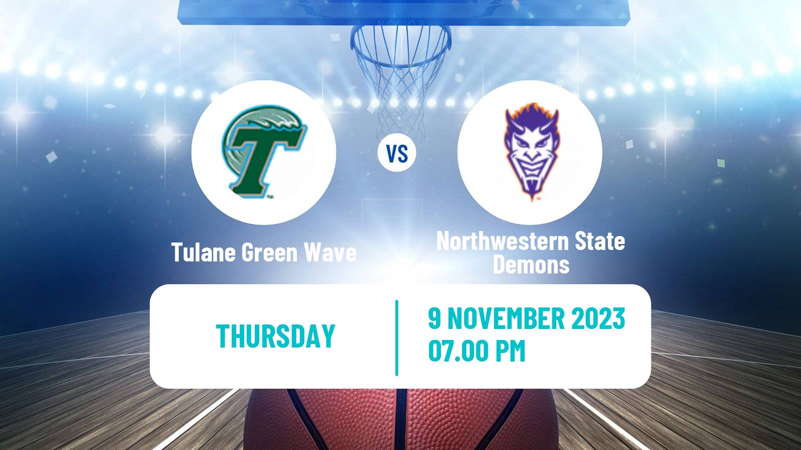 Basketball NCAA College Basketball Tulane Green Wave - Northwestern State Demons