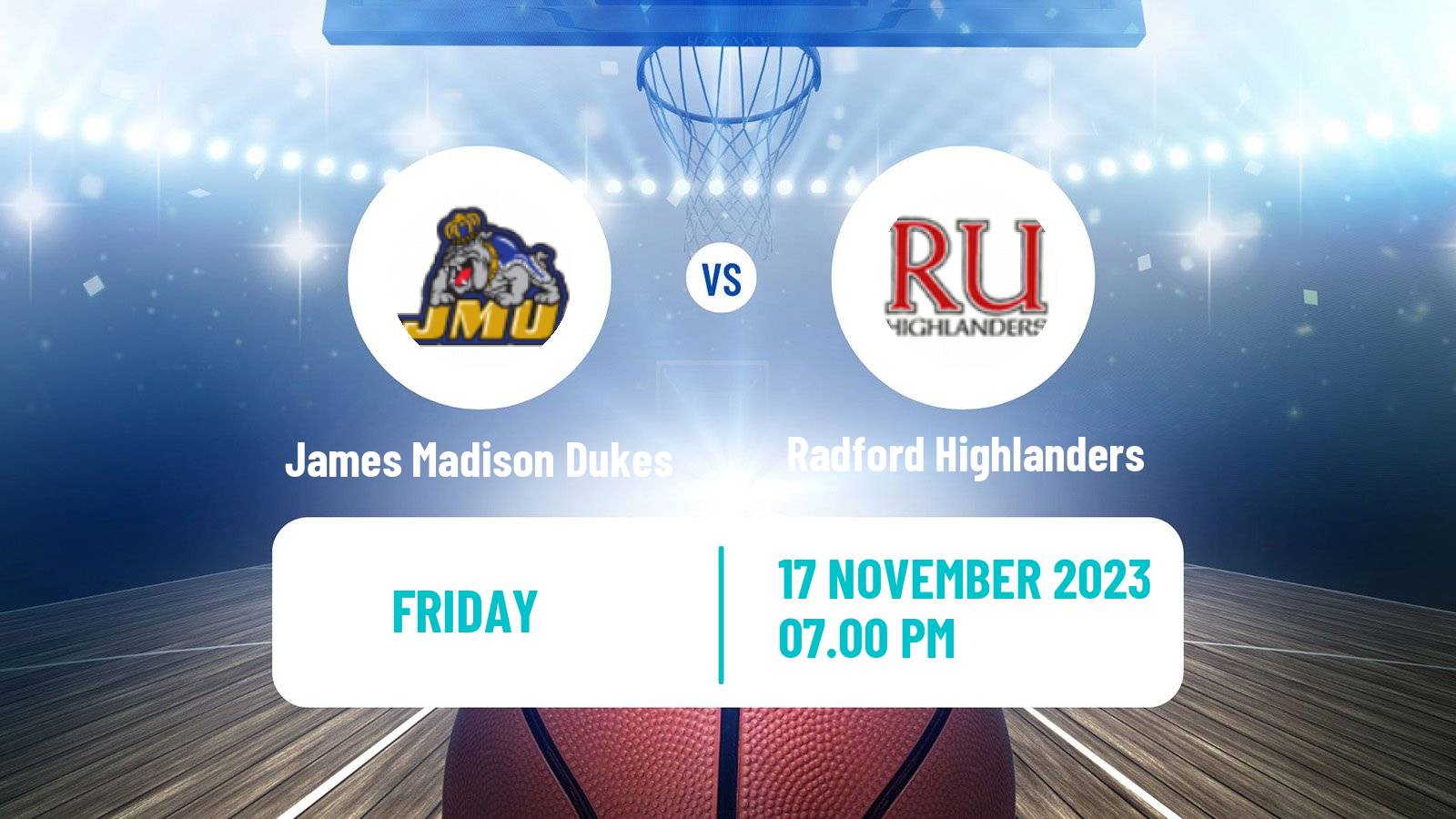 Basketball NCAA College Basketball James Madison Dukes - Radford Highlanders