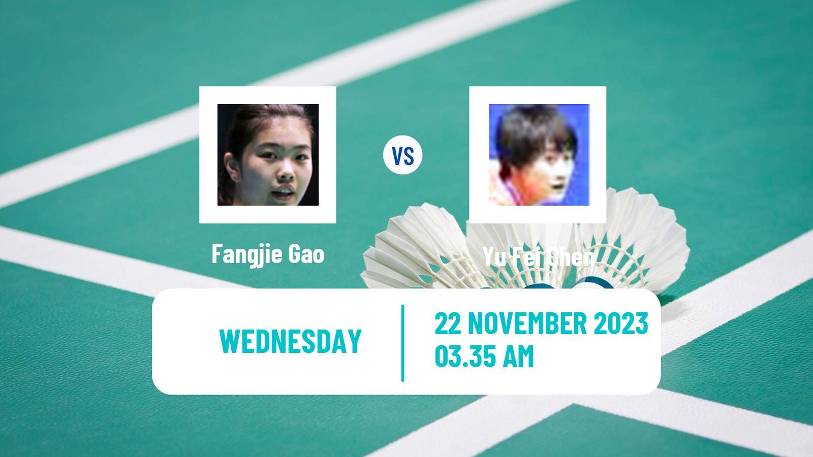 Badminton BWF World Tour China Masters 2 Women Fangjie Gao - Yu Fei Chen