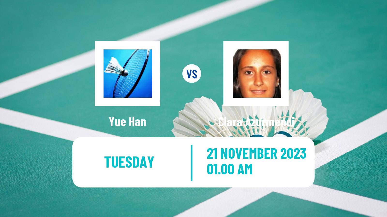 Badminton BWF World Tour China Masters 2 Women Yue Han - Clara Azurmendi