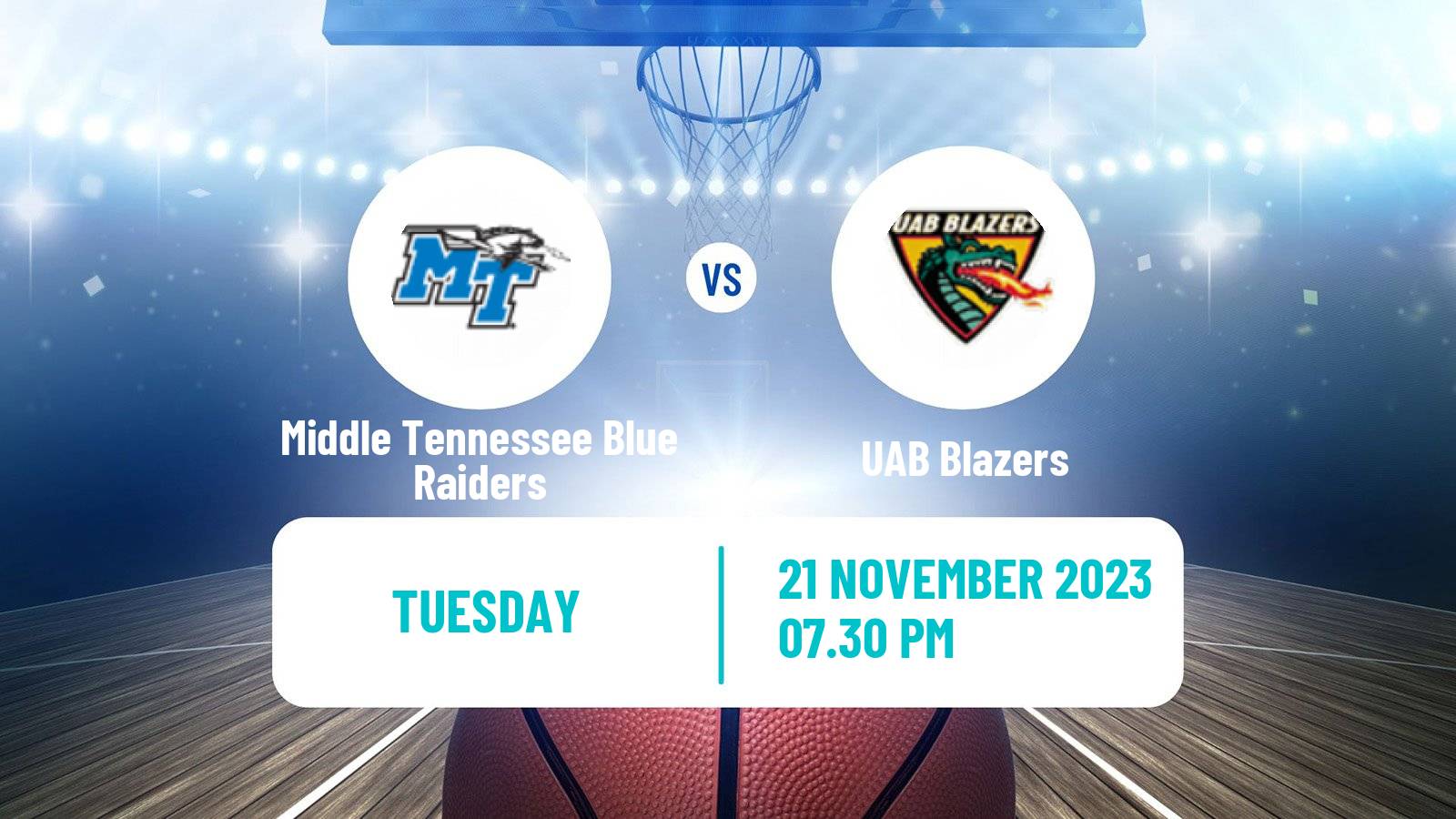 Basketball NCAA College Basketball Middle Tennessee Blue Raiders - UAB Blazers