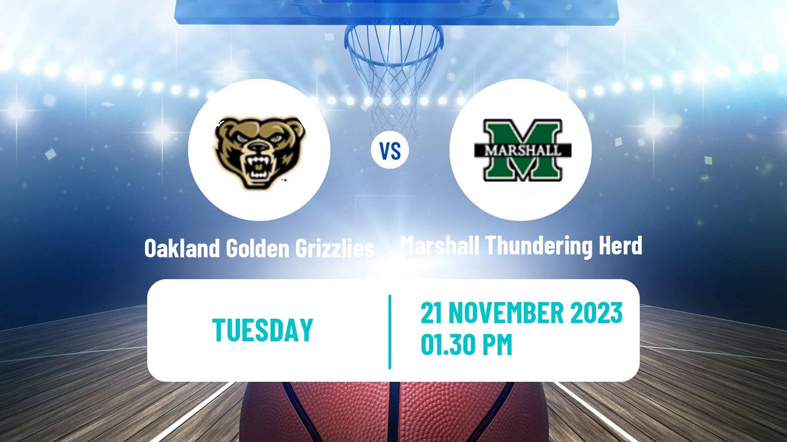 Basketball NCAA College Basketball Oakland Golden Grizzlies - Marshall Thundering Herd