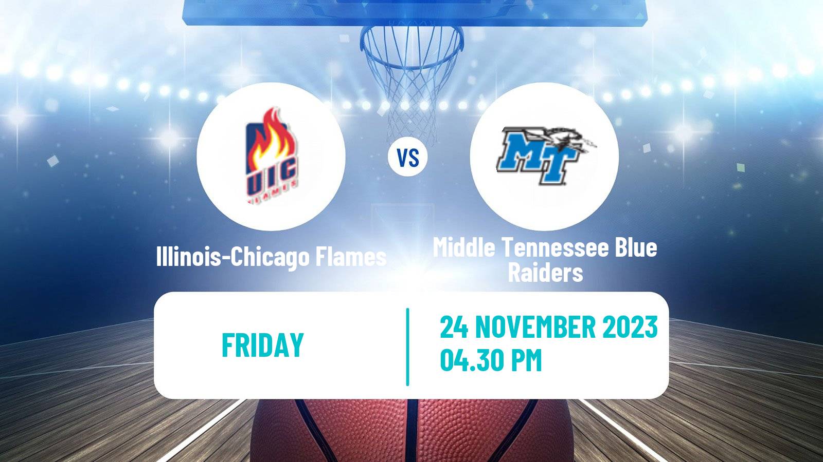 Basketball NCAA College Basketball Illinois-Chicago Flames - Middle Tennessee Blue Raiders