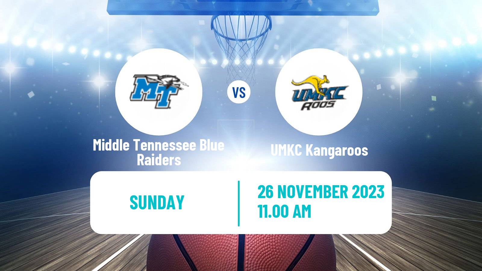 Basketball NCAA College Basketball Middle Tennessee Blue Raiders - UMKC Kangaroos