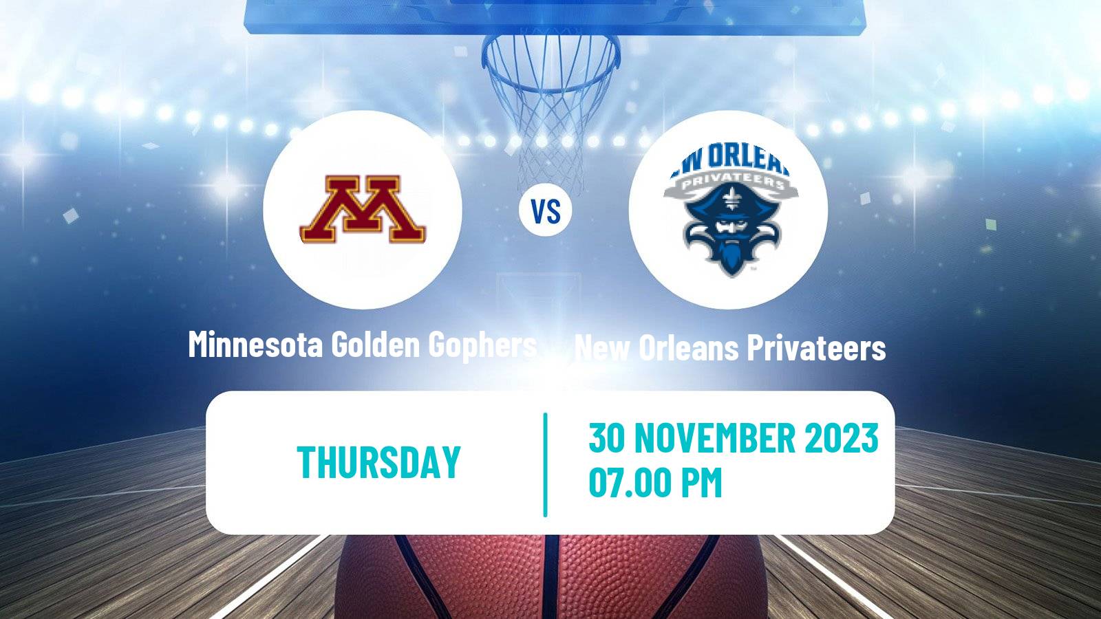 Basketball NCAA College Basketball Minnesota Golden Gophers - New Orleans Privateers