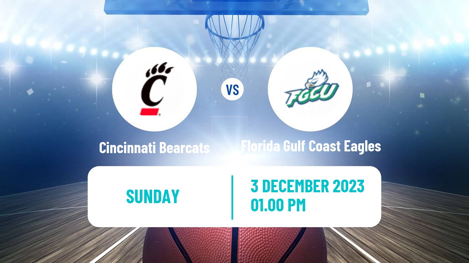 Basketball NCAA College Basketball Cincinnati Bearcats - Florida Gulf Coast Eagles