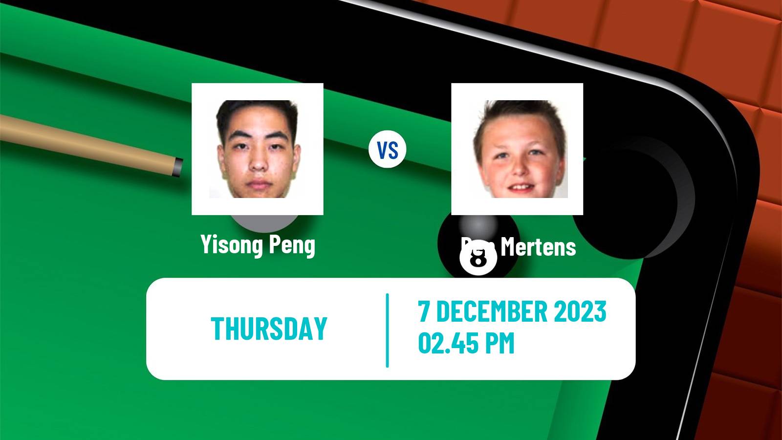 Snooker Snooker Shoot Out Yisong Peng - Ben Mertens