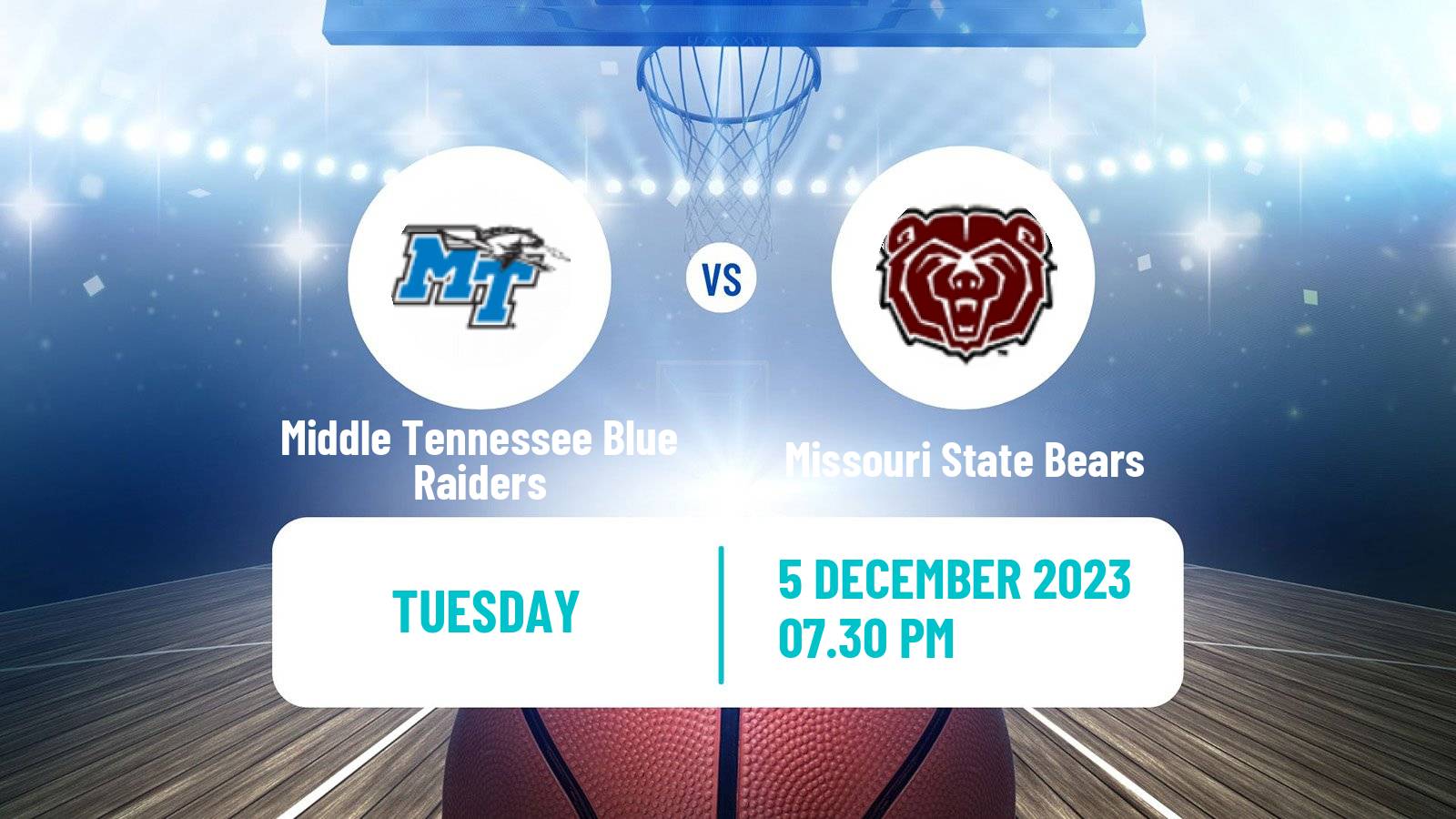 Basketball NCAA College Basketball Middle Tennessee Blue Raiders - Missouri State Bears