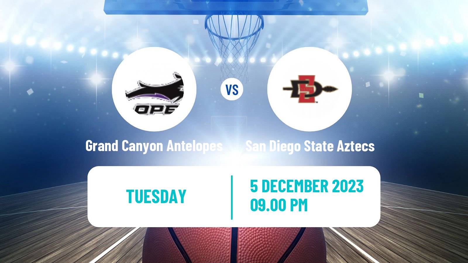 Basketball NCAA College Basketball Grand Canyon Antelopes - San Diego State Aztecs