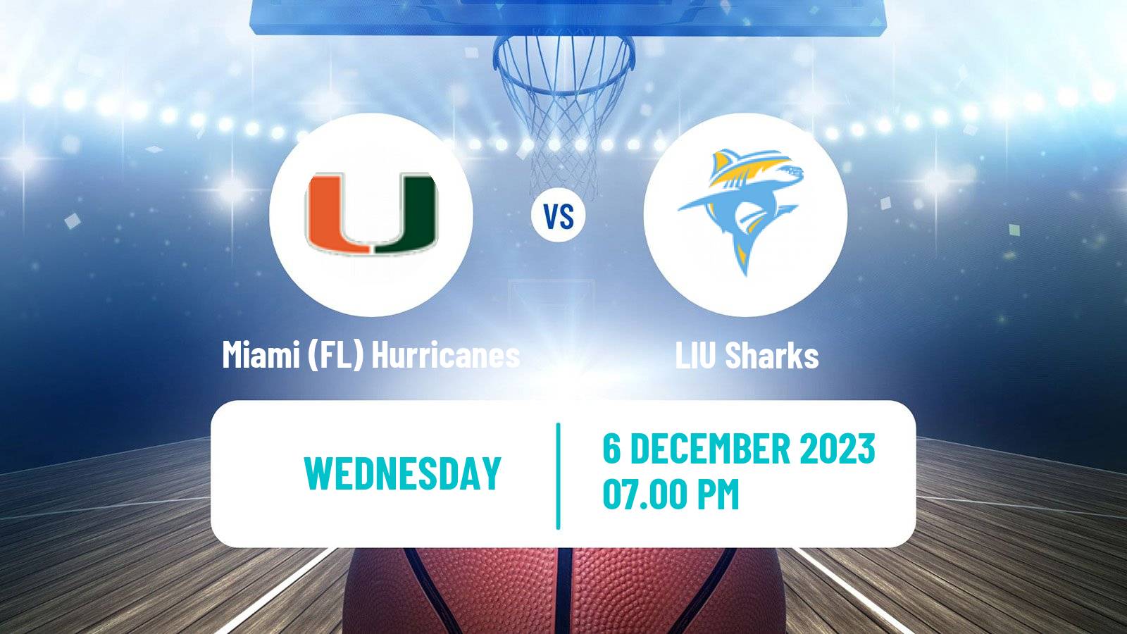 Basketball NCAA College Basketball Miami (FL) Hurricanes - LIU Sharks