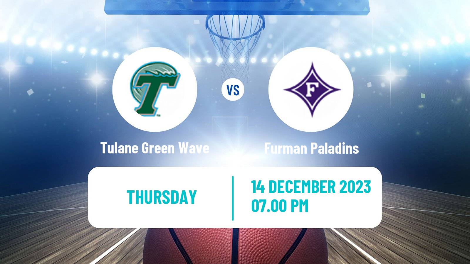 Basketball NCAA College Basketball Tulane Green Wave - Furman Paladins