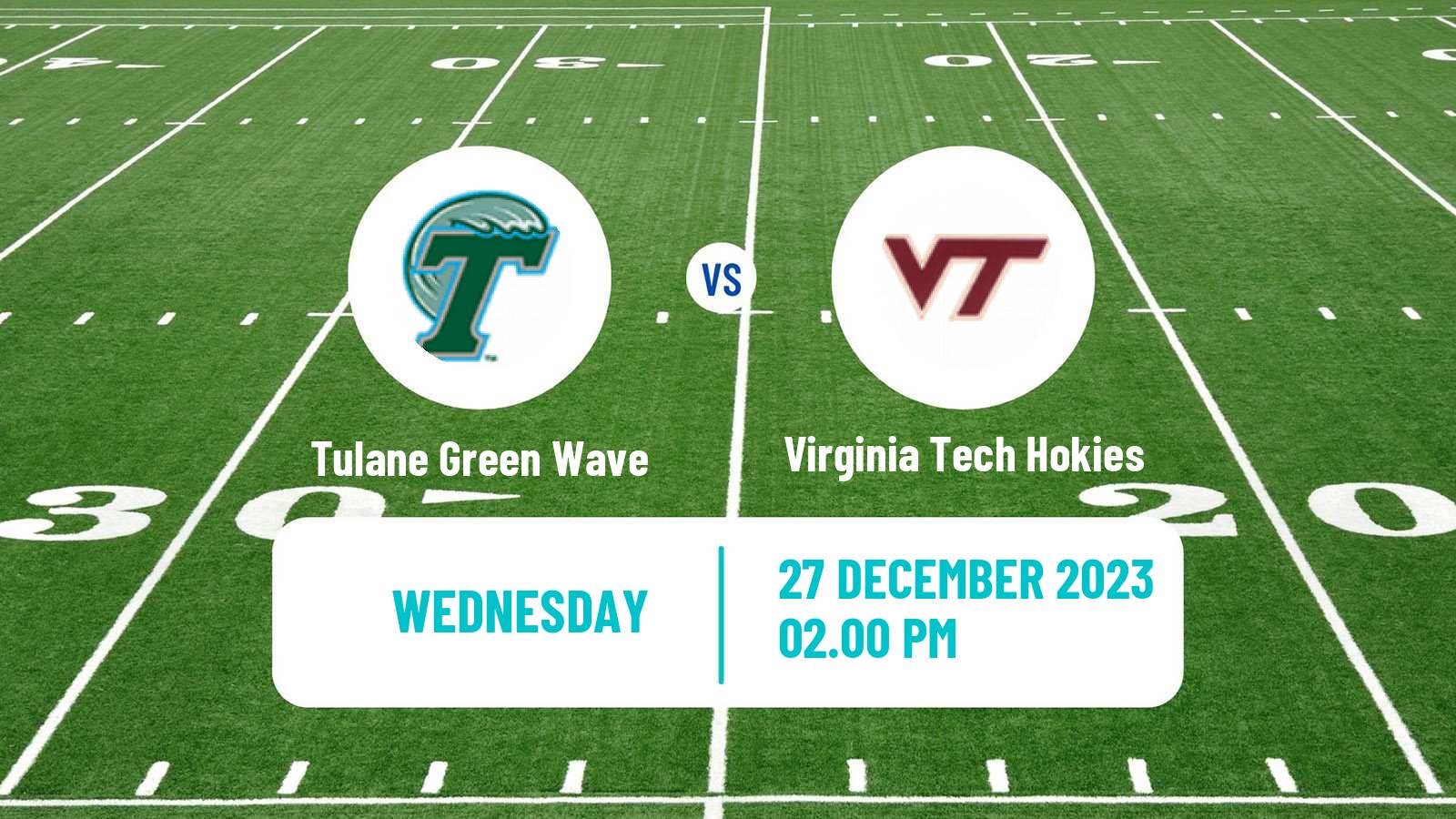 American football NCAA College Football Tulane Green Wave - Virginia Tech Hokies