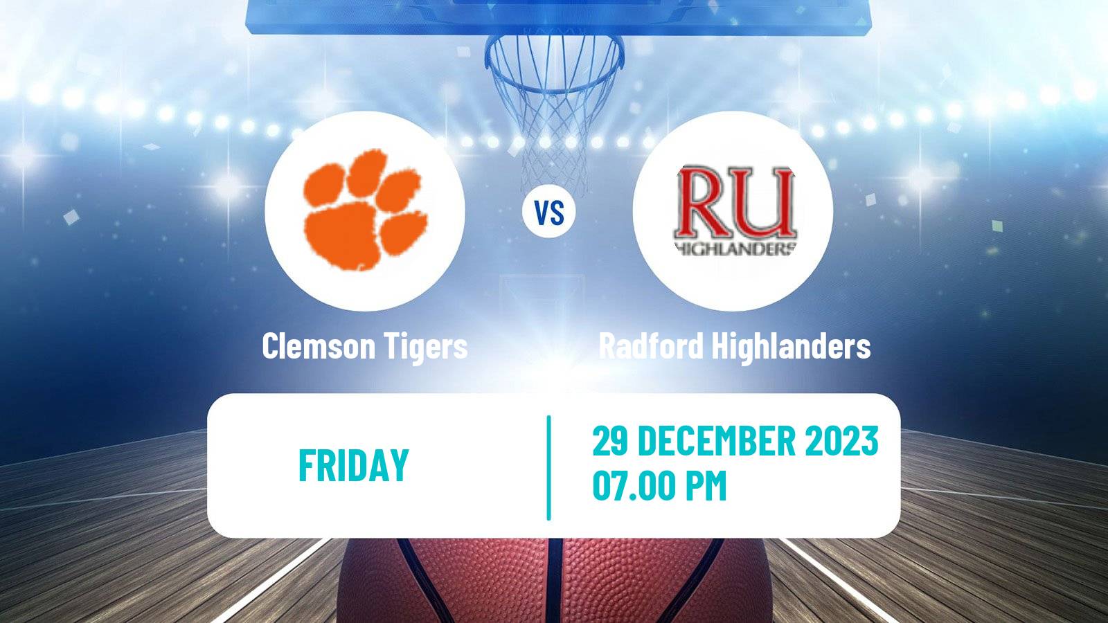 Basketball NCAA College Basketball Clemson Tigers - Radford Highlanders