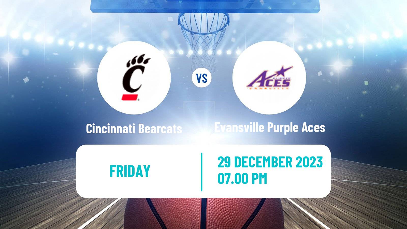 Basketball NCAA College Basketball Cincinnati Bearcats - Evansville Purple Aces