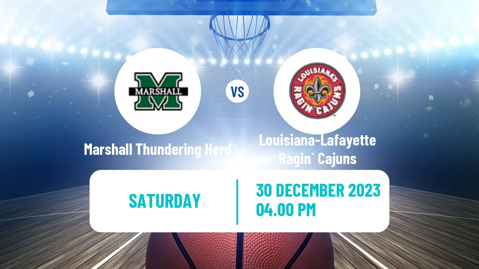 Basketball NCAA College Basketball Marshall Thundering Herd - Louisiana-Lafayette Ragin` Cajuns