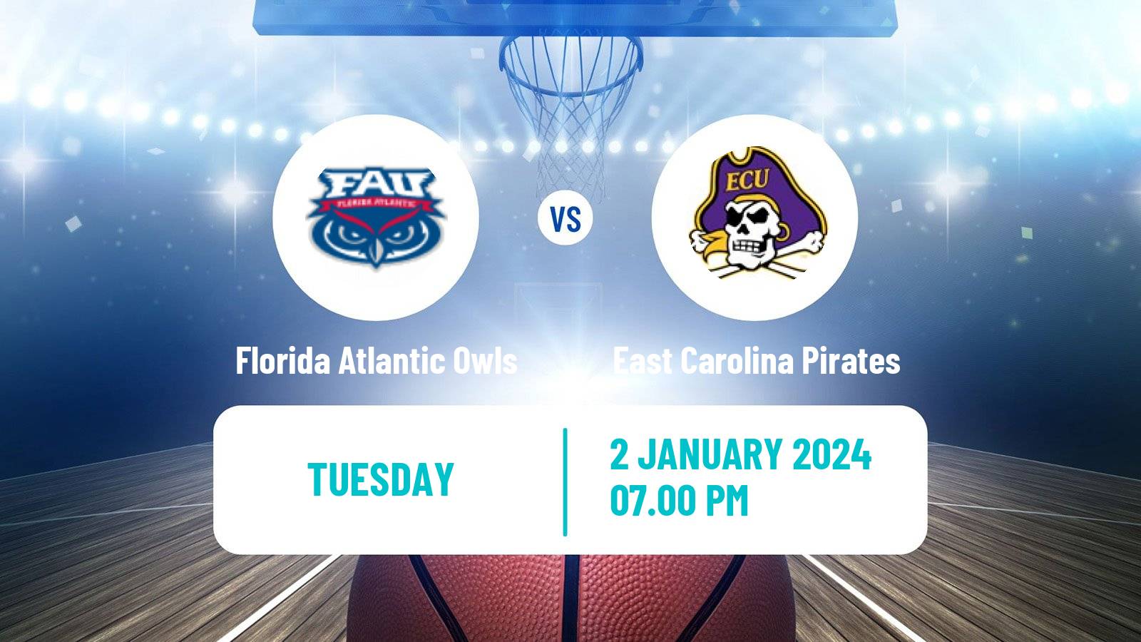 Basketball NCAA College Basketball Florida Atlantic Owls - East Carolina Pirates