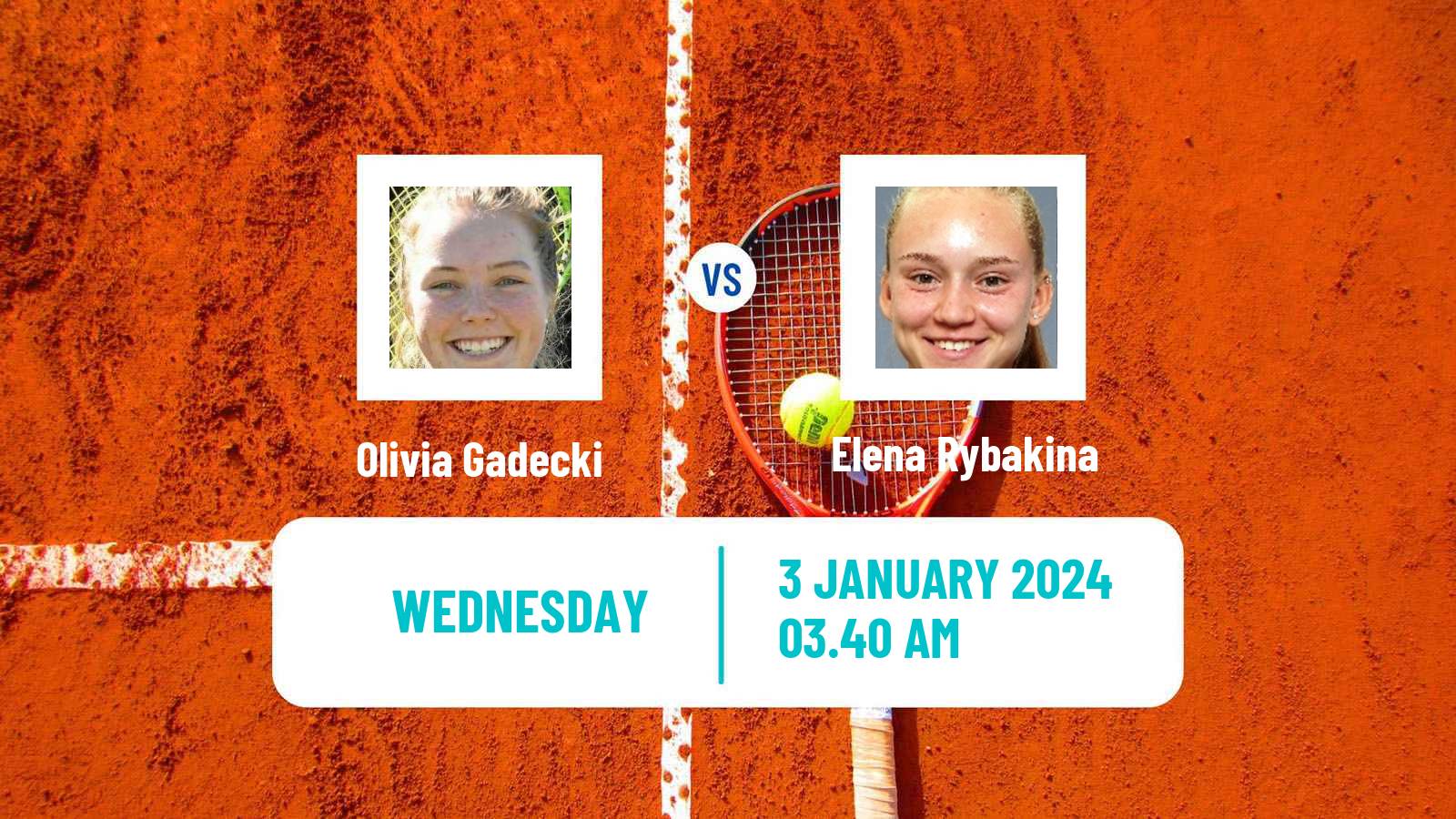 Tennis WTA Brisbane Olivia Gadecki - Elena Rybakina