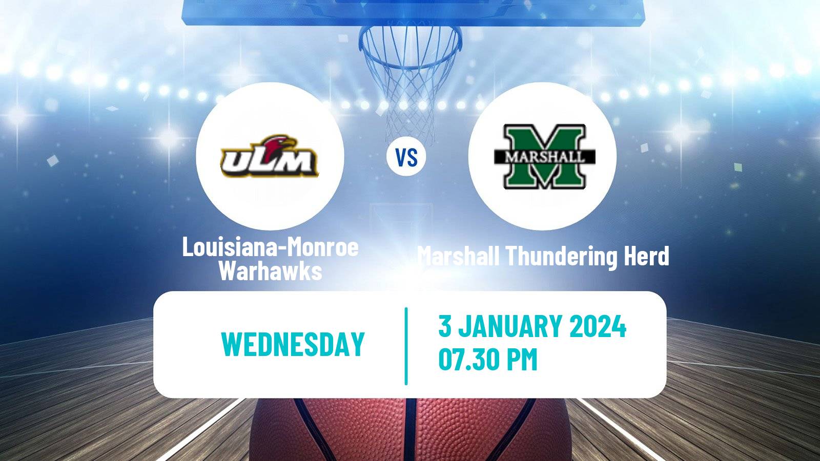 Basketball NCAA College Basketball Louisiana-Monroe Warhawks - Marshall Thundering Herd