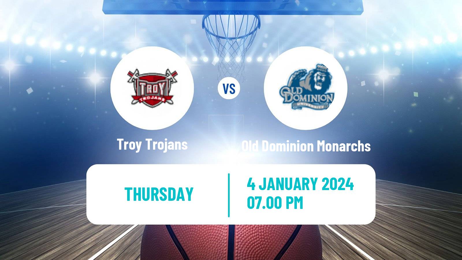 Basketball NCAA College Basketball Troy Trojans - Old Dominion Monarchs